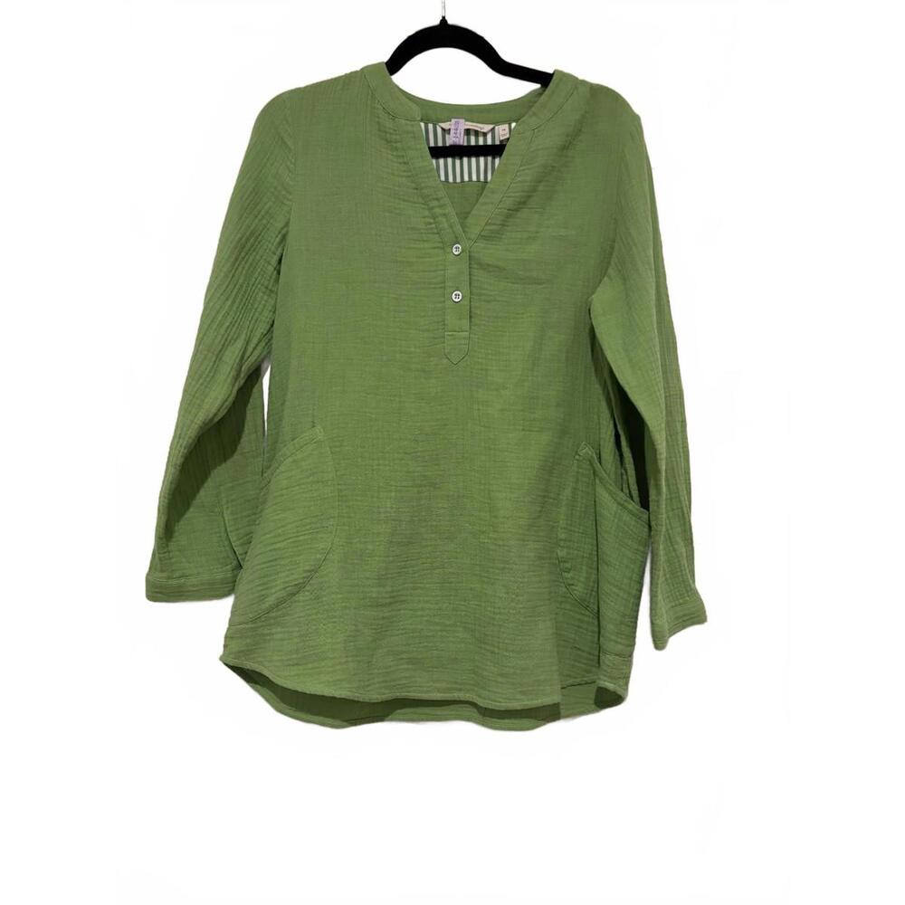 Women's sz petite S‎ Soft Surroundings green blouse #920